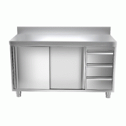 Meuble bas inox adossé P 600 mm avec portes et tiroirs - 1400, A droite_0