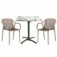 Table extérieure white dream 70x70 cm pied t-one pliable avec 2 fauteuils salou - tigaone - 3701680324949_0