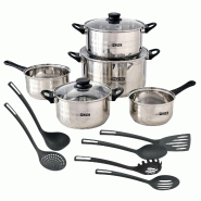 WellHome - Batterie de cuisine de 8Pc en acier inoxydable avec 6 Ustensiles de cuisine basiques en PBT noir - inox PK8198