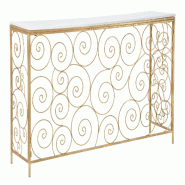 Mauro Ferretti Console Rectangulaire En Spirale En Métal Doré Et Marbre Blanc - 140 X 36 X 82 Cm - Design Géométrique Raffiné Pour Entrées Et Es
