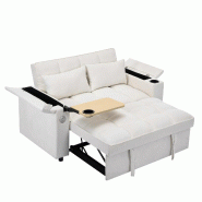 Merax Canapé-lit 2 places, canapé gigogne 3 en 1 avec dossier réglable, USB-C, table et porte-gobelet, beige - beige multi-matériau N625P352301302_0