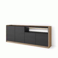 SKRAUT HOME Buffet salon et cuisine, 207x80x37 cm, 4 Portes, LED, Noir et chêne - noir Bois manufacturé 702_14