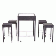 Table haute avec 4 tabourets - tressage gris foncé - aluminium et polypropylène - dimensions 84x84x107 cm Table haute avec 4 tabourets - tressage gris foncé - aluminium et polypropylène - dimensions 84x84x107 cm