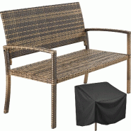TecTake GmbH tectake Banc de jardin, MURAT, polyrotin, structure acier thermolaqué, 125 x 62,5 x 90 cm, banc à deux places, marron naturel - marron