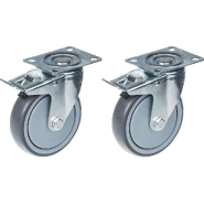Roulette 125mm 5" pivotante en caoutchouc gris avec frein, forte capacité de 260kg, jeu de 2 Roulette 125mm 5" pivotante en caoutchouc gris avec frein, forte capacité de 260kg, jeu de 2