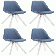 CLP Lot de 4 Chaises de salle à manger Toulouse Tissu Pieds carrés bois Bleu/Blanc - bleu textile 320936