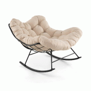 COSTWAY fauteuil à bascule, coussin rembourré, siège de jardin, capacité 205 kg, bascule, beige. - gris métal ZB33789NQ
