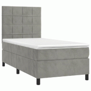 Décoshop26 - Cadre de lit LED avec sommier tête de lit matelas 90x200cm tissu velours gris clair TDL0208465 - gris 3001541682721_0