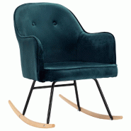 Décoshop26 - Fauteuil à bascule d'allaitement rembourré relax pour salon en velours bleu DEC028906 - bleu 3000257115677