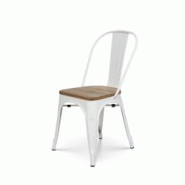 Kosmi Chaise en métal blanc mat et assise en bois clair - Style industriel - blanc 3760301690771 Kosmi Chaise en métal blanc mat et assise en bois clair - Style industriel - blanc 3760301690771