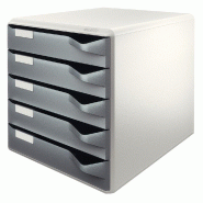 LEITZ Bloc de classement 5 tiroirs, en polystyrène choc, coloris gris clair/gris foncé - gris 52800089