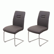 Mendler Lot de 2 chaises de salle à manger HWC-H70, chaise de cuisine à piétement luge, tissu/textile inox brossé ~ gris-brun - gris textile 73932