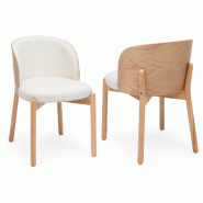 Merax 2 chaises de salle à manger en bois massif, tissu lin, dossier enveloppant et placage frêne, bois naturel - multicolore Bois massif N634P448272N