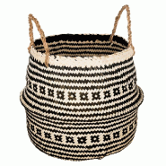 Panier seagrass frise noir D37 x H32 cm