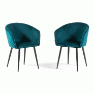 RATTATAN Lot 2 chaises d’intérieur en velours avec pieds en métal, design élégant,pour cuisine, salle à manger,bureau,restaurants–ELLEN–Ver