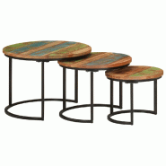 VidaXL Tables gigognes 3 pcs bois massif de récupération Modèle Aurore Plus - 353902
