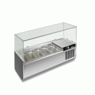 Vitrine réfrigérée en acier inoxydable pour 5 GN1/3. Température +2°C/+8°C. Thermostat électronique. Dimensions LxLxH 140x39,5x43,5 cm. RWX1402 - 4644