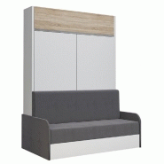 ARMOIRE LIT ESCAMOTABLE ALADYNO SOFA BLANC BANDEAU CHÊNE CANAPÉ GRIS 140*200 CM