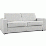 CANAPÉ CONVERTIBLE 2-3 PLACES EXCELLENCE 120 CM SOMMIER LATTES MATELAS MEMORY 18 CM INCLUS CUIR VACHETTE BLANC CASSÉ