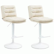 CLP Lot de 2 tabourets de bar Damar en similicuir Crème/Blanc - beige polyester 325689