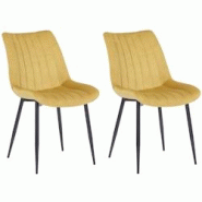 Décoshop26 - Lot de 2 chaises de salle à manger coutures décoratives verticales avec pieds en métal noir assise en velours jaune 10_0001749 - jaun Décoshop26 - Lot de 2 chaises de salle à manger coutures décoratives verticales avec pieds en métal noir assise en velours jaune 10_0001749 - jaun