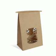 Gimex Sachet fenêtre avec barrette de fermeture en kraft brun 80g  -16+10x24cm par 400 - 3700481693520
