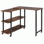 Helloshop26 - Bureau d'angle à roulettes pour ordinateur bureau en forme L avec 3 etagères cadre en métal café 20_0004828 - 3000200025572 Helloshop26 - Bureau d'angle à roulettes pour ordinateur bureau en forme L avec 3 etagères cadre en métal café 20_0004828 - 3000200025572