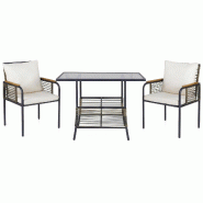 Helloshop26 - Ensemble Bistro de Terrasse Lot de 3 en Rotin PE 104 x 66 x 71 cm Confort et Gain de Place Style Design en marron et 20_0019513 - marron