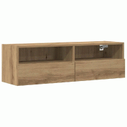 Helloshop26 - Meuble TV mural design moderne gain de place 100 x 30 x 30 cm en bois d'ingénierie chêne artisanal 02_0051829 - Bois massif 3000237114