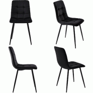Merax Chaise de salle à manger (4 pièces), noir, lot de 4 chaises rembourrées, chaise design avec dossier, assise en velours, structure en métal -
