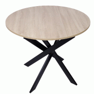 Skraut Home, Table à manger ronde fixe ZEN, 90x90x77cm, Capacité jusqu'à 4 personnes, Couleur chêne, Pieds métalliques couleur noir laqué mat -