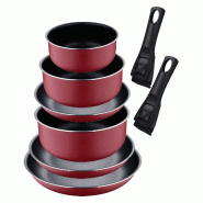 BERGNER Click&Cook - Ensemble de 3 poêles Ø18/Ø20/Ø24 cm et 3 casseroles Ø16/Ø18/Ø20 cm en aluminium embouti rouge avec poignées amovibles - PK8810 BERGNER Click&Cook - Ensemble de 3 poêles Ø18/Ø20/Ø24 cm et 3 casseroles Ø16/Ø18/Ø20 cm en aluminium embouti rouge avec poignées amovibles - PK8810