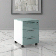 Caisson mobile 3 tiroirs blanc bicolore - Ofitres - Blanc pastel, Aigue Marine brillant