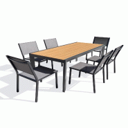 DCB GARDEN Ensemble repas de jardin en aluminium de coloris gris anthracite avec 6 fauteuils empilables (170X80 cm) - TONGA - 3700286491956