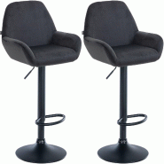 Décoshop26 - Lot de 2 tabourets de bar avec repose-pieds et accoudoirs en velours noir piètement en trompette métal noir 10_0005987 - noir métal 3