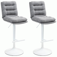Décoshop26 - Lot de 2 tabourets de bar avec repose-pieds et dossier assise rembourré en tissu gris et métal blanc 10_0006757 - blanc métal 3000265