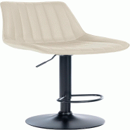 Décoshop26 - Tabouret de bar x1 réglable en hauteur pivotant à 360° assise en similicuir crème couture verticale pied métal noir 10_0006559 - be