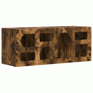 Helloshop26 - Meuble TV rectangulaire moderne avec 7 étagères 100 x 35 x 40 cm en bois d'ingénierie chêne fumé 02_0054760 - Bois massif 3000238649276