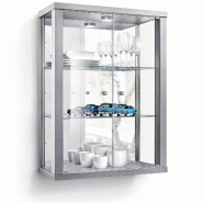 K-Möbel Vitrine suspendue en argent (80x60x25 cm) avec 2 étagères en verre réglables en hauteur, miroir & LED - vitrine de voiture miniature argen