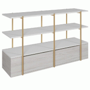 Présentoir central 170x50x100cm 3niv3tabl Ep22mm blanc - metal.Or travertin cham