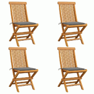 VidaXL Chaises De Jardin Et Coussins Gris Lot De 4 Bois De Teck Massif - gris 3062569