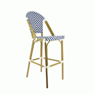 Chaise haute empilable d'extérieur Olya en polypropylène chevron blanc et bleu