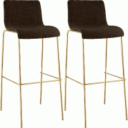 CLP Lot de 2 Tabourets de bar Hover en tissu piètement quatre pieds doré Tissu HBT: 100x43x48 cm Marron - marron textile 328332