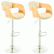 Décoshop26 - Set de 2 chaises hautes tabouret de bar avec repose-pied design moderne bois clair et synthétique crème 10_0000777 - 3000738169601