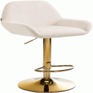 Décoshop26 - Tabouret de bar x1 avec repose-pieds et dossier bas desig moderne assise en velours crème cadre métal doré 10_0006494 - beige métal
