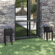 Helloshop26 - Jardinière bac lit surélevé plantes fleurs jardin terrasses d'extérieur lot de 2 31 x 31 x 70 cm bois de pin noir 02_0038893 - 30002