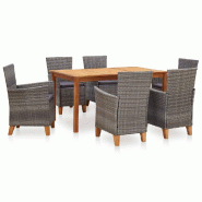 Helloshop26 - Mobilier à dîner 7 pièces résine tressée et bois d'acacia gris 02_0014638 - gris Bois massif 3000136951532_0