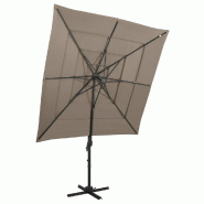 Parasol de jardin à 4 niveaux avec mât en aluminium taupe Modèle Atlas Luna Pro - 313823