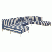 Salon de jardin bas modulable rayé 6 places bleu pacific - bleu aluminium 115888