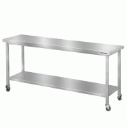 Table de travail en inox Bar 2000x600 mm avec 1 étagère inférieure sur roulettes PREMIUM - GOLDINOX - gris inox 3701770835966